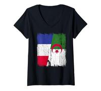 Femme Demi-Drapeau France Algérie Patrimoine algérien français T-Shirt avec Col en V
