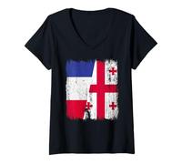 Femme Demi-drapeau France Géorgie Racines géorgiennes françaises T-Shirt avec Col en V