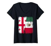 Femme Demi-Drapeau géorgien Mexicain T-Shirt avec Col en V