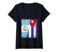 Femme Demi Drapeau guatémaltèque cubain Patrimoine cubain du Guatemala T-Shirt avec Col en V
