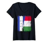 Femme Demi-drapeau Honduras Italie Fière fière du Honduras Italian Pride T-Shirt avec Col en V