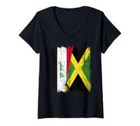 Femme Demi-Drapeau Irak Jamaïque Patrimoine jamaïcain irakien T-Shirt avec Col en V