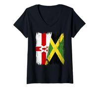 Femme Demi-Drapeau Irlande du Nord Jamaïque Irlande du Nord Jamaïque T-Shirt avec Col en V