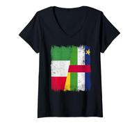 Femme Demi Drapeau Italie République Centrafricaine Racines de Voiture Italiennes T-Shirt avec Col en V