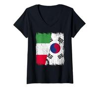 Femme Demi-Drapeau Italien Corée du Sud Patrimoine sud-coréen T-Shirt avec Col en V