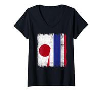 Femme Demi-Drapeau Japon Thaïlande Racines thaïlandaises japonaises T-Shirt avec Col en V