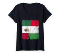 Femme Demi drapeau mexicain italien fière du Mexique T-Shirt avec Col en V