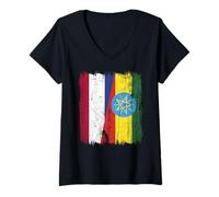 Femme Demi drapeau néerlandais Ethiopie racines éthiopiennes néerlandaises T-Shirt avec Col en V