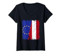 Femme Demi-Drapeau OTAN Autriche Union européenne Patrimoine autrichien T-Shirt avec Col en V