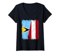 Femme Demi-Drapeau Sainte-Lucie Autriche T-Shirt avec Col en V