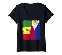 Femme Demi drapeau sénégalais philippin T-Shirt avec Col en V