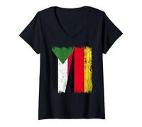 Femme Demi-Drapeau Soudan Allemagne Patrimoine Allemand soudanais T-Shirt avec Col en V
