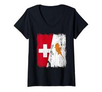 Femme Demi-Drapeau Suisse Chypre Patrimoine chypriote Suisse T-Shirt avec Col en V