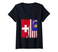 Femme Demi-Drapeau Suisse Malaisie Patrimoine Suisse malaisien T-Shirt avec Col en V