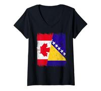 Femme Demi-Drapeau Ukraine Bosnie-Herzégovine T-Shirt avec Col en V