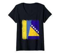 Femme Demi-Drapeau Ukraine Bosnie-Herzégovine T-Shirt avec Col en V