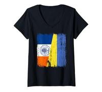 Femme Demi Drapeau ukrainien de New York T-Shirt avec Col en V