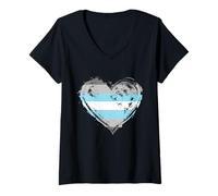 Femme Demiboy DemiMale Pride Drapeau Cœur T-Shirt avec Col en V
