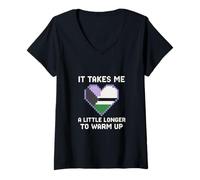 Femme Demisexual Pride Takes Me a Little Longer Vintage Femme T-Shirt avec Col en V