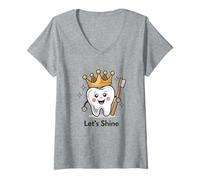Femme Dent drôle avec Humour Dentaire Couronne T-Shirt avec Col en V