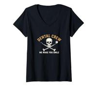 Femme Dental Crew We Make You Smile Soins bucco-dentaires Hygiène Dentiste T-Shirt avec Col en V