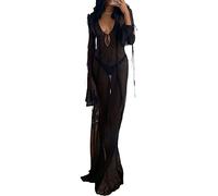 Femme Dentelle Robe Transparente Plage Bikini Cover-Up Eté Plage Mesh Cardigan Sexy Ensemble Jupe 2 Pièces Manches Longues Dentelle Crop Up+Ruché Jupe Y2k Coupe Basse Slim Fit Fête Plage Club Robe