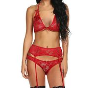 Femme Dentelle Soutien-Gorge Et Culotte Chic Et éLéGant tricoté String Pure Lingerie éRotique Culotte Dentelle Sexy G-String Ensemble Coquine Dentelle Col en V Lingerie