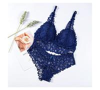 Femme Dentelle Soutien-Gorge se Couche de sous-vêtements sans Soudure Gilet sans Dos Sexy Culotte Sexy Lingerie rembourré Bralette Ultrathin Slip féminin Intime(Style 1 Blue)