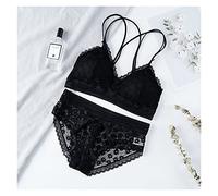 Femme Dentelle Soutien-Gorge se Couche de sous-vêtements sans Soudure Gilet sans Dos Sexy Culotte Sexy Lingerie rembourré Bralette Ultrathin Slip féminin Intime(Style 2 Black)