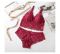Femme Dentelle Soutien-Gorge se Couche de sous-vêtements sans Soudure Gilet sans Dos Sexy Culotte Sexy Lingerie rembourré Bralette Ultrathin Slip féminin Intime(Style 1 Wine Red)