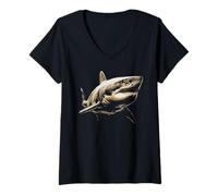 Femme Dents de requin pour amoureux des animaux marins et océans pour enfants T-Shirt avec Col en V
