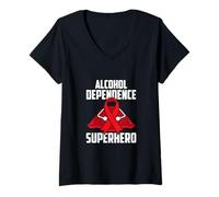 Femme Dépendance à l'alcool Super-héros Survivor Warrior T-Shirt avec Col en V