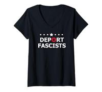 Femme Deport Fascism Anti-Fascism Resist Protest Fight Oligarchy T-Shirt avec Col en V
