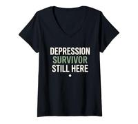 Femme Dépression Récupération Guérison Voyage Santé Mentale Progrès T-Shirt avec Col en V