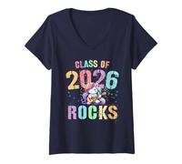 Femme Dernier Jour de Classe de 2026 Rocks Seniors We Run The School T-Shirt avec Col en V