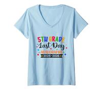 Femme Dernier Jour d'école 2026 Autographes 5e année de Remise de diplôme T-Shirt avec Col en V