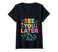 Femme Dernier Jour d'école, à Plus Tard, Professeur d'alligator T-Shirt avec Col en V