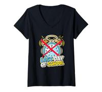 Femme Dernier Jour d'école Professeur Professeur de Classe T-Shirt avec Col en V