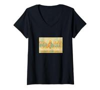 Femme Dernière Cène par Leonardo Davinci Watercolor Style T-Shirt avec Col en V