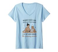 Femme Derrière Chaque Fille WFH est Un Chat connaissant Les Secrets T-Shirt avec Col en V