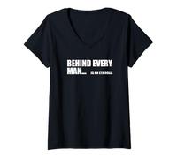 Femme Derrière Chaque Grand Homme se Trouve Un Mariage drôle d'humour T-Shirt avec Col en V