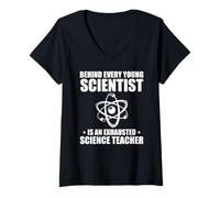 Femme Derrière Chaque Jeune Chercheur Est Enseignant T-Shirt avec Col en V