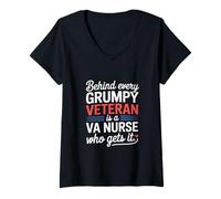 Femme Derrière chaque vétéran grincheux se trouve une infirmière VA qui l'obtient T-Shirt avec Col en V