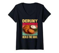 Femme Deruny Heals The Soul Nourriture pour crêpes de Pommes de Terre ukrainiennes drôles T-Shirt avec Col en V