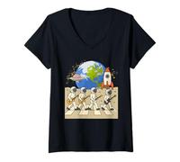 Femme des astronautes Qui marchent sur la Lune à Space Abbey Crossing on The Moon T-Shirt avec Col en V
