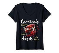 Femme des Cardinaux apparaissent Lorsque des Anges sont Proches de Red Cardinal Lover T-Shirt avec Col en V