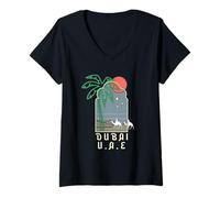 Femme Des cavaliers à dos de chameau dans le désert du Moyen-Orient | UAE Dubai Travel T-Shirt avec Col en V