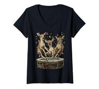 Femme des Cerfs drôles sautant sur Un Trampoline Fall Vibes Autumn Animals T-Shirt avec Col en V