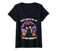 Femme des Chats Mignons pour Halloween, ne m'obligez Pas à Attraper Mes singes Volants T-Shirt avec Col en V