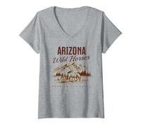 Femme des Chevaux Sauvages de l'Arizona errent en liberté avec Un étalon de Western Salt River T-Shirt avec Col en V